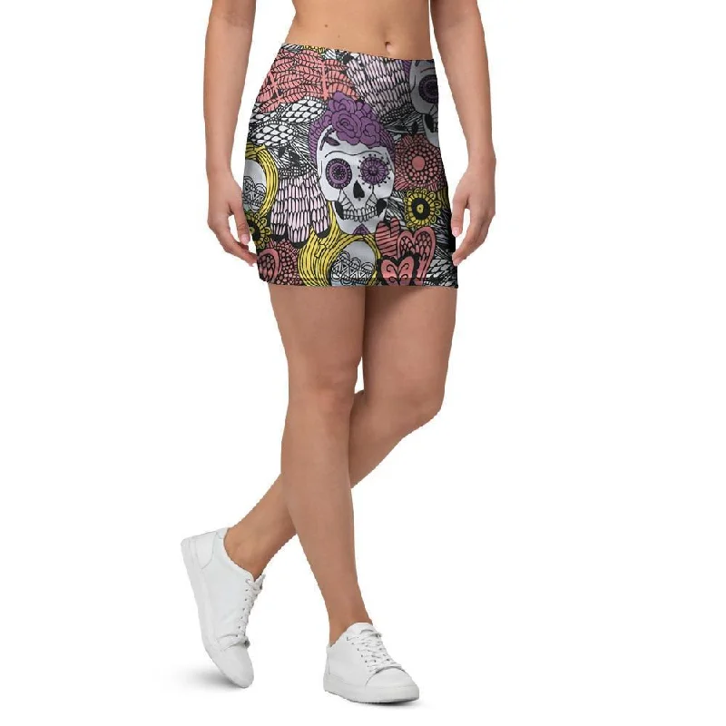 Mexican Skull Mini Skirt chiffon skirt flowing