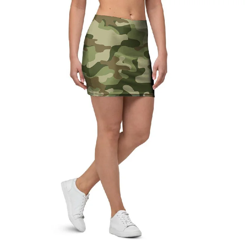 Military Green Camo Print Mini Skirt cashmere skirt rich