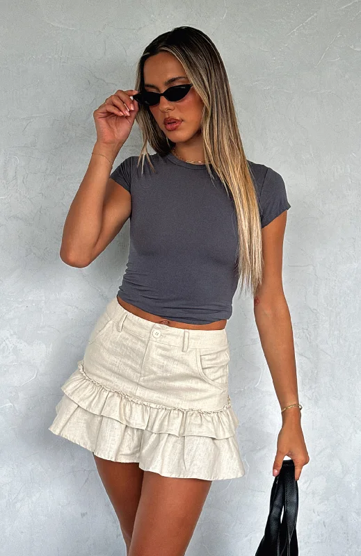 Only We Know Mini Skirt Oat tiered skirt playful