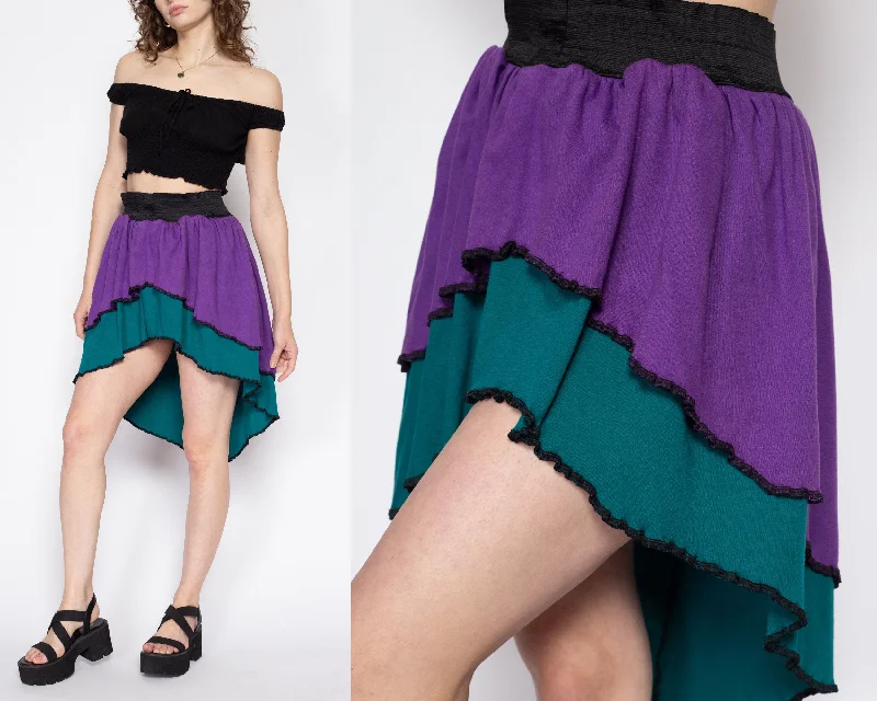 Sm-Med 90s Color Block High-Low Hem Mini Skirt a-line skirt cut