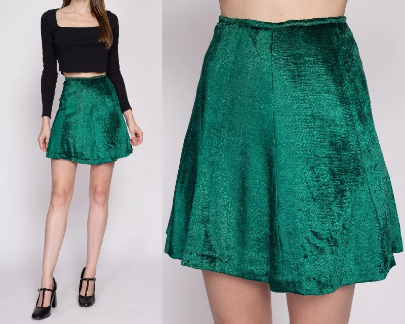 Small 60s Green Velvet Mini Skirt 26" tulle skirt dreamy