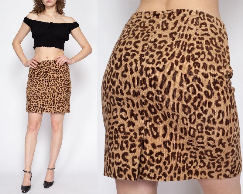 Small 90s Leopard Print Corduroy Mini Skirt maxi skirt elegant