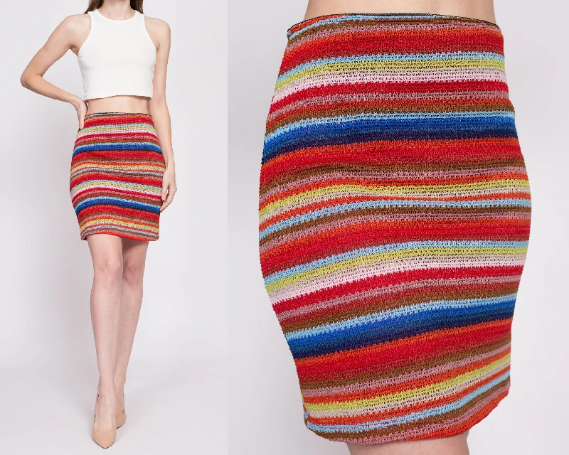 Y2K Colorful Striped Knit Mini Skirt - Medium casual skirt length